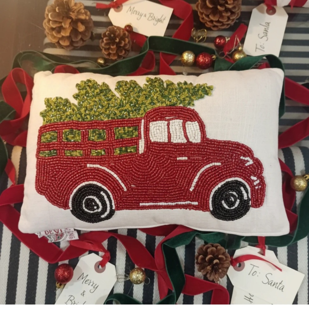 New Farmhouse CHRISTMAS beaded Accent PILLOW